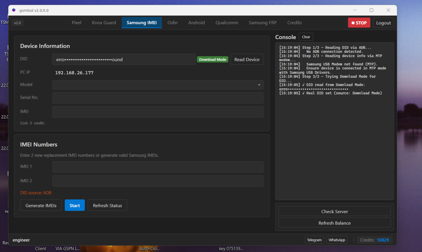 gsmtool by GSMVPro screenshot 2 — Samsung IMEI repair interface